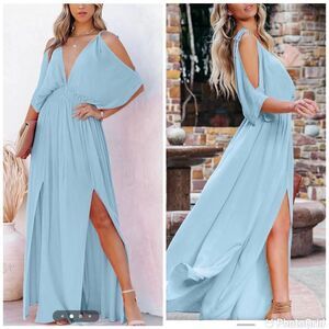 NWT DEEP SELF V Neck Off Shoulder Short Sleeve High Waist Split Wedding Maxi